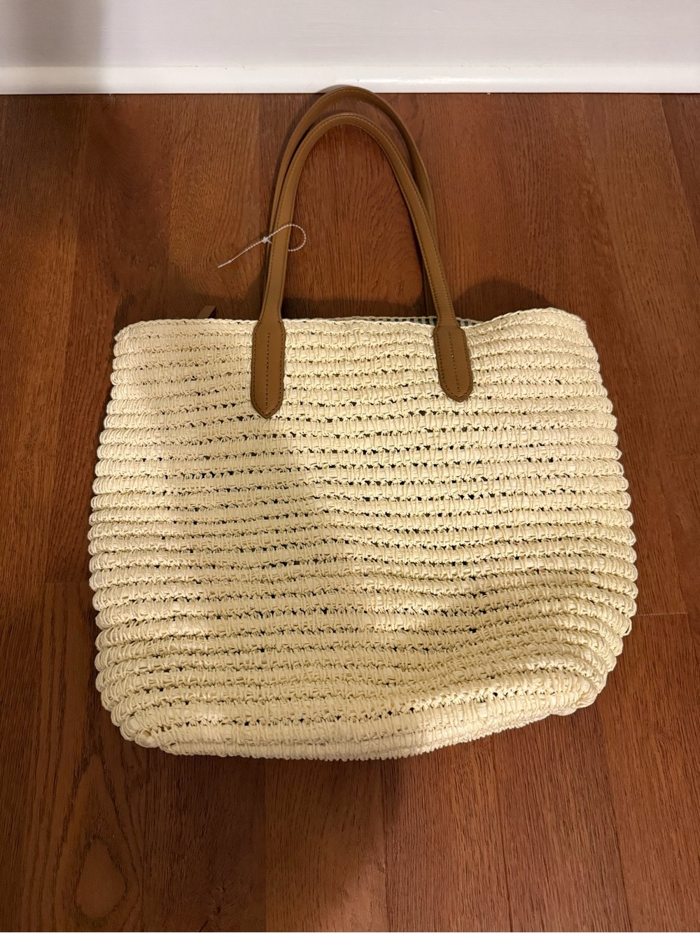 Talbots Woven Straw Tote Bag | Blue Seersucker Lining | Coastal Preppy Beach Bag - Picture 2 of 11